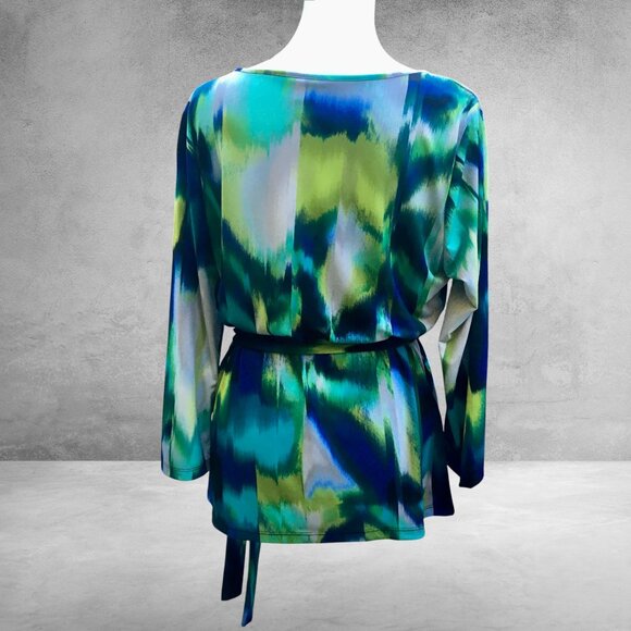 Worthington Abstract Layered Asymmetrical Ruffle Top with Tie Waist (Sz L) - Picture 8 of 14